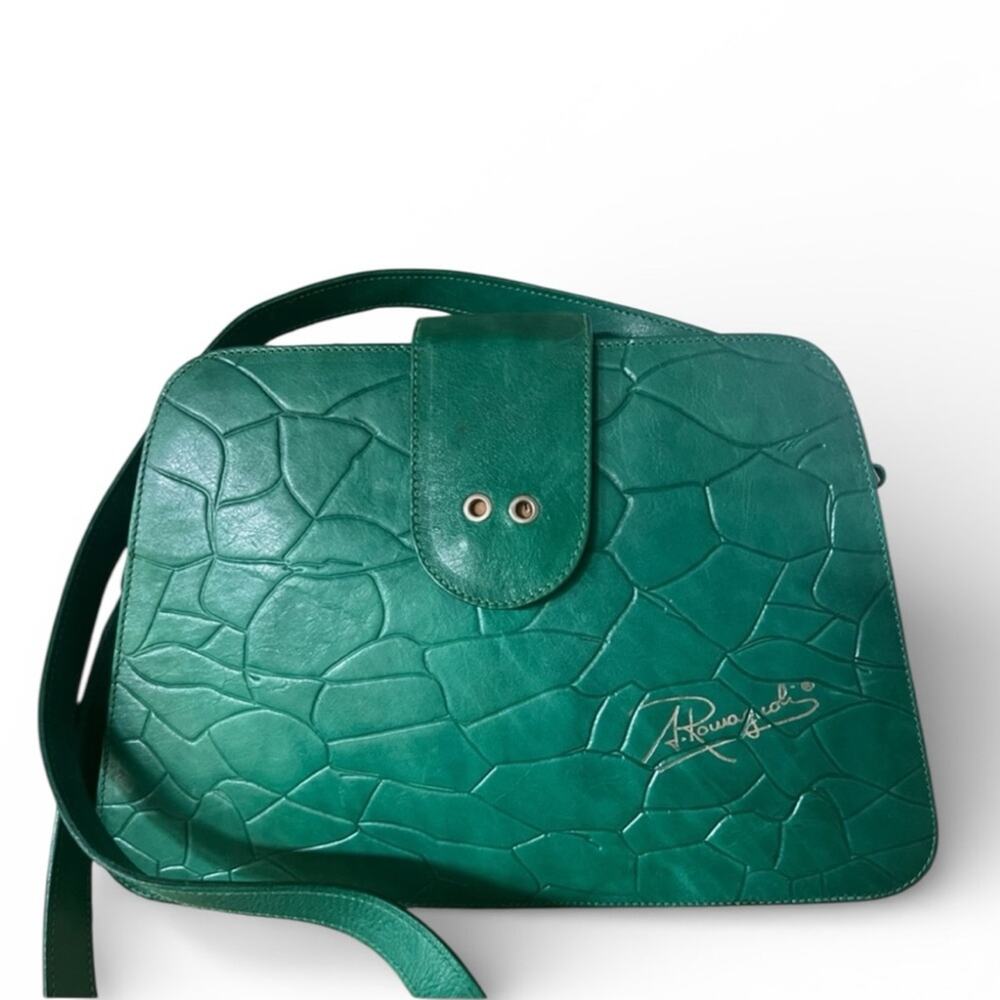 A. Rowaguoli Made in Italy Emerald Green Croc Leather Structured Shoulder Bag